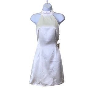 Super Down x Revolve Dress Halter Party White Mini Satin TieBack